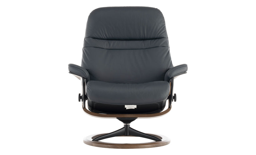 Stressless Shadow Blue Sunrise Chair and Ottoman (Large)